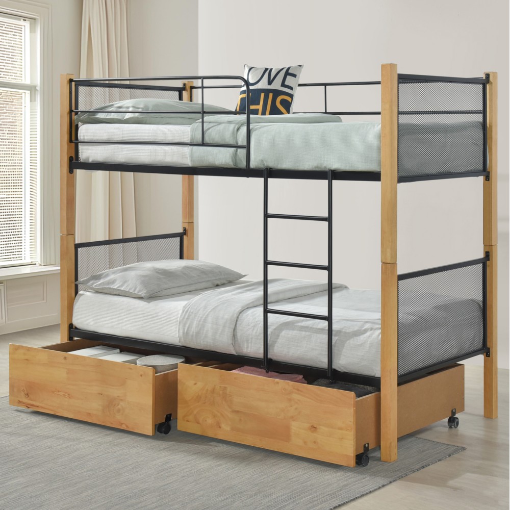 ΚΟΥΚΕΤΑ ΜΕ 2 ΣΥΡΤΑΡΙΑ & 2 ΣΤΡΩΜΑΤΑ 90X190εκ RAYVEN HM21336.02 ΞΥΛΟ ΚΑΙ ΜΕΤΑΛΛΟ