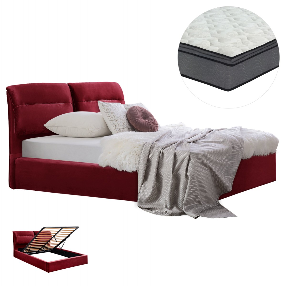 ΚΡΕΒΑΤΙ ΔΙΠΛΟ & ΣΤΡΩΜΑ KENDRA HM10720.06 ΚΟΚΚΙΝΟ ΒΟΥΡΓΟΥΝΔΙΑΣ ΒΕΛΟΥΔΟ--ΑΠΟΘ.ΧΩΡΟΣ--160x200εκ