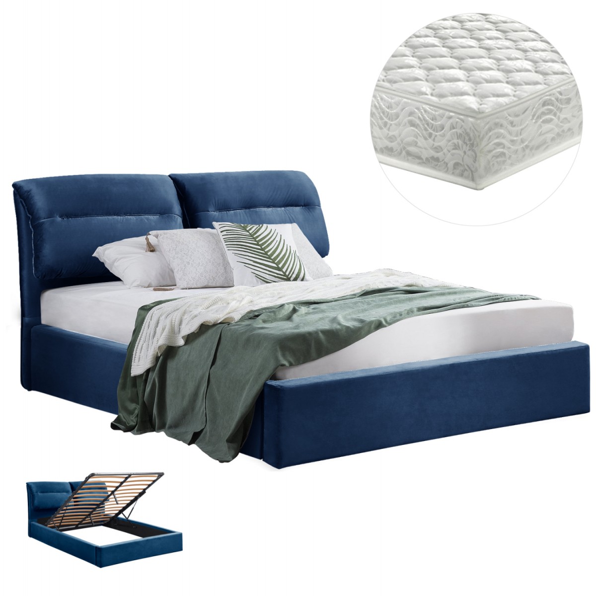 ΚΡΕΒΑΤΙ ΔΙΠΛΟ & ΣΤΡΩΜΑ KENDRA HM10831.18 ΜΠΛΕ ΒΕΛΟΥΔΟ--ΑΠΟΘ.ΧΩΡΟΣ--160x200εκ