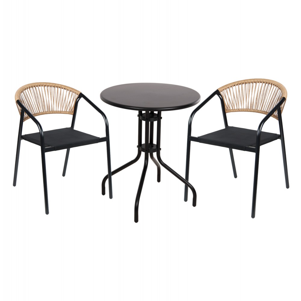 ΣΕΤ ΤΡΑΠΕΖΑΡΙΑΣ 3ΤΜΧ LINO HM10728.03-- 2 ΜΕΤΑΛ. ΚΑΡΕΚΛΕΣ--ΣΤΡΟΓΓΥΛΟ ΤΡΑΠΕΖΙ Φ60εκ ΜΑΥΡΟ