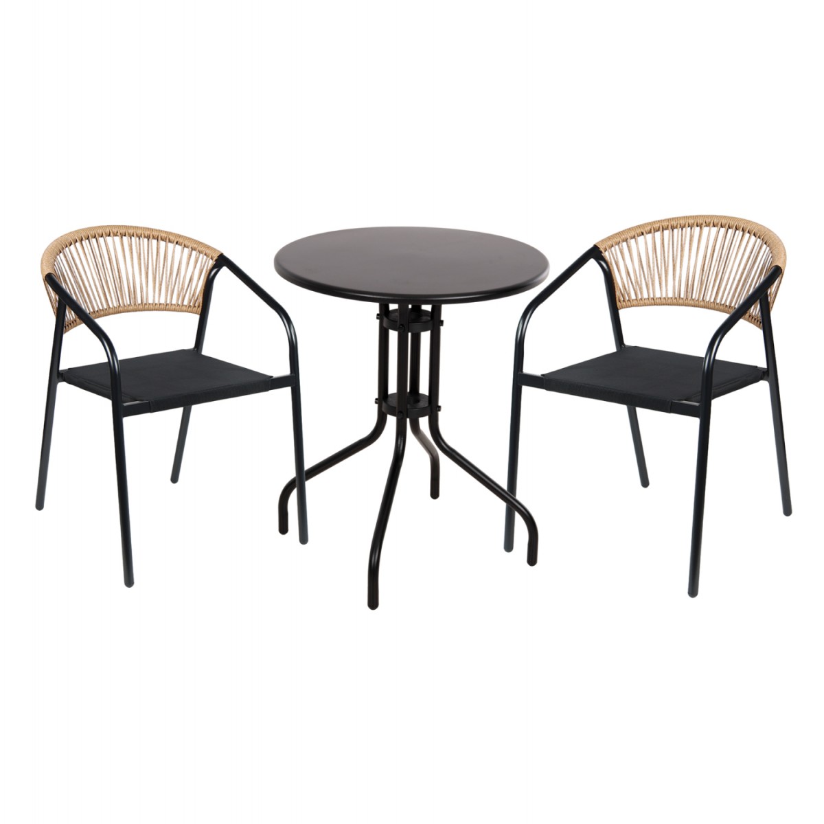 ΣΕΤ ΤΡΑΠΕΖΑΡΙΑΣ 3ΤΜΧ LINO HM10728.03-- 2 ΜΕΤΑΛ. ΚΑΡΕΚΛΕΣ--ΣΤΡΟΓΓΥΛΟ ΤΡΑΠΕΖΙ Φ60εκ ΜΑΥΡΟ