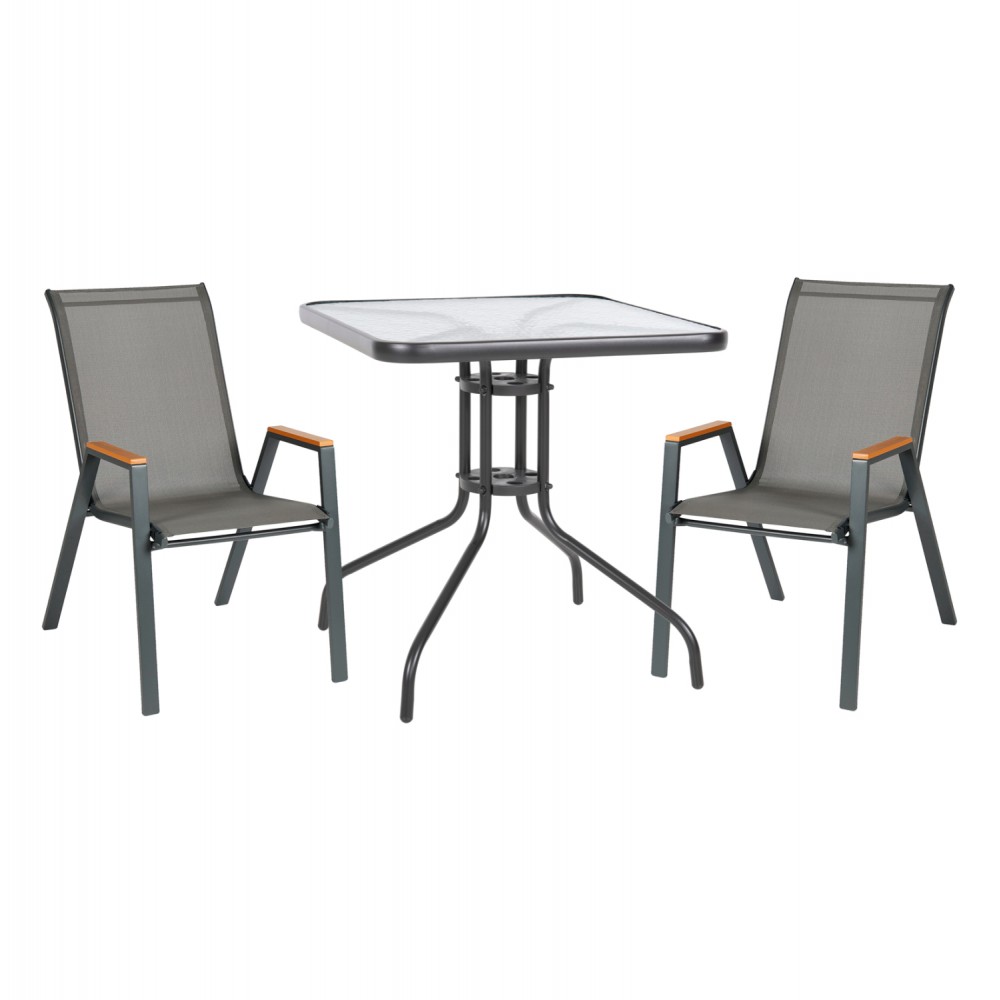 ΣΕΤ ΤΡΑΠΕΖΑΡΙΑΣ 3ΤΜΧ FIGO HM10730.01-- 2 ΚΑΡΕΚΛΕΣ & ΤΕΤΡΑΓΩΝΟ ΤΡΑΠΕΖΙ 60x60εκ ΓΚΡΙ