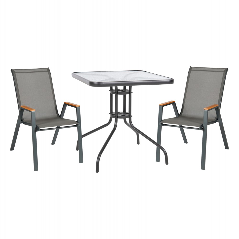 ΣΕΤ ΤΡΑΠΕΖΑΡΙΑΣ 3ΤΜΧ FIGO HM10730.01-- 2 ΚΑΡΕΚΛΕΣ & ΤΕΤΡΑΓΩΝΟ ΤΡΑΠΕΖΙ 60x60εκ ΓΚΡΙ