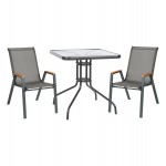 ΣΕΤ ΤΡΑΠΕΖΑΡΙΑΣ 3ΤΜΧ FIGO HM10730.01-- 2 ΚΑΡΕΚΛΕΣ & ΤΕΤΡΑΓΩΝΟ ΤΡΑΠΕΖΙ 60x60εκ ΓΚΡΙ