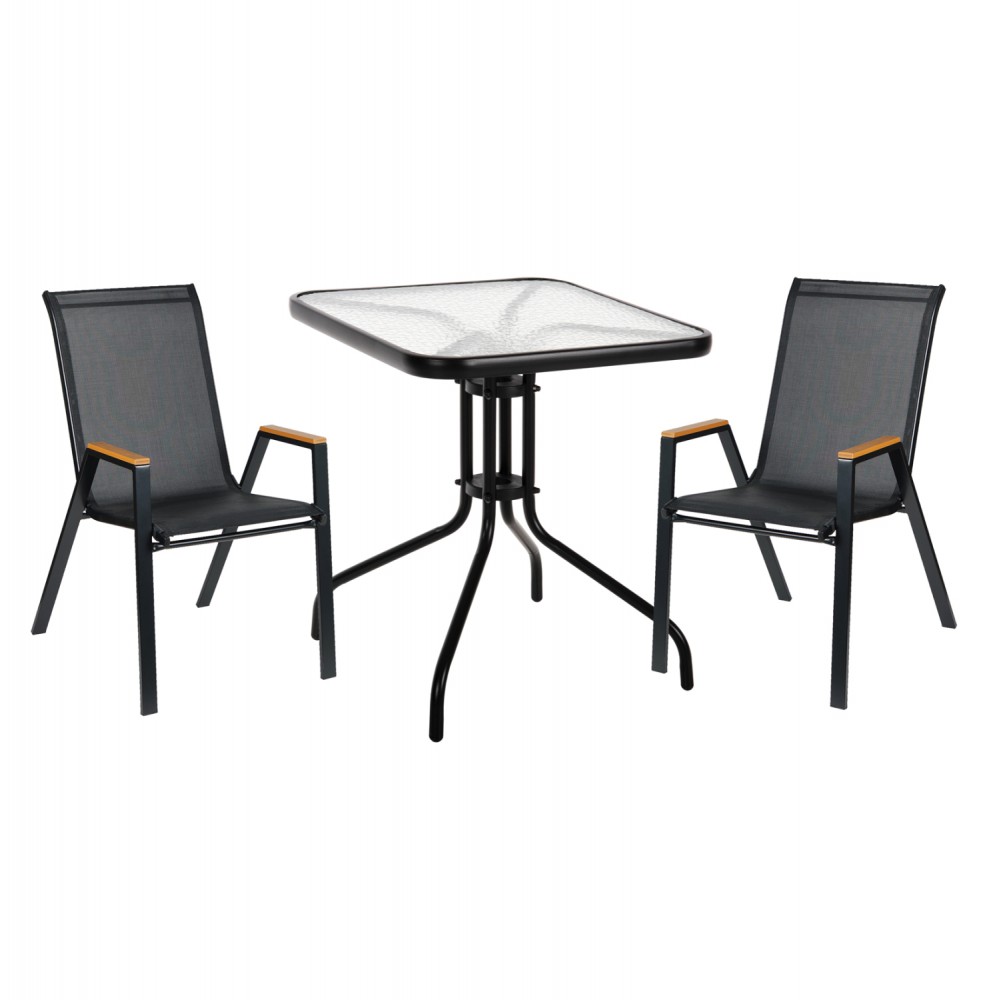 ΣΕΤ ΤΡΑΠΕΖΑΡΙΑΣ 3ΤΜΧ FIGO HM10730.03-- 2 ΚΑΡΕΚΛΕΣ & ΤΕΤΡΑΓΩΝΟ ΤΡΑΠΕΖΙ 60x60εκ ΜΑΥΡΟ