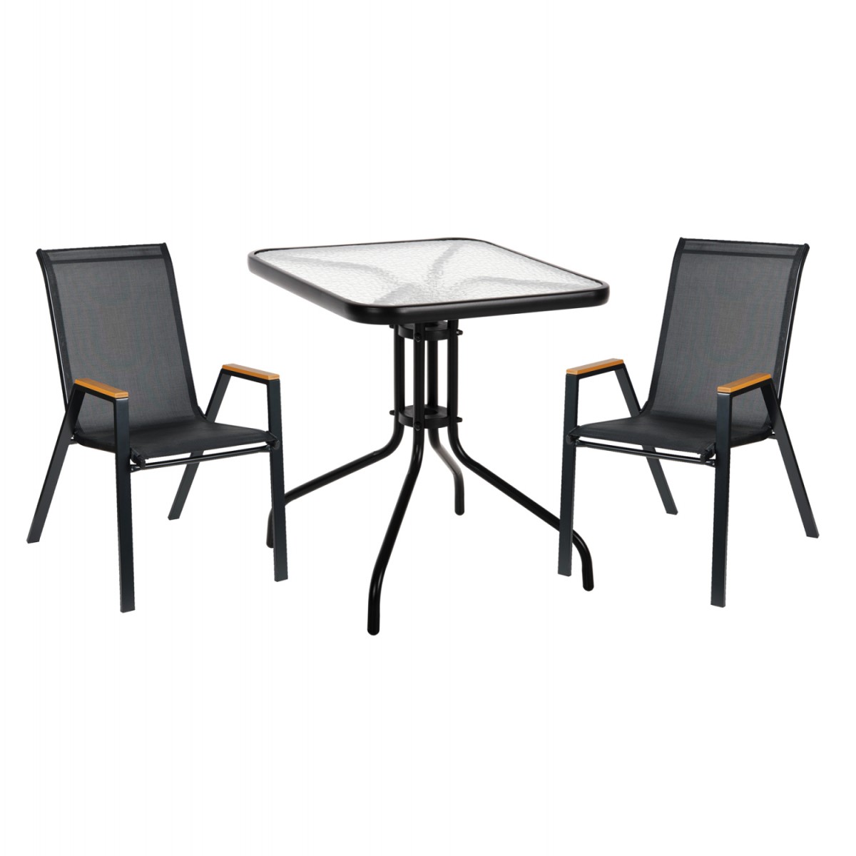 ΣΕΤ ΤΡΑΠΕΖΑΡΙΑΣ 3ΤΜΧ FIGO HM10730.03-- 2 ΚΑΡΕΚΛΕΣ & ΤΕΤΡΑΓΩΝΟ ΤΡΑΠΕΖΙ 60x60εκ ΜΑΥΡΟ