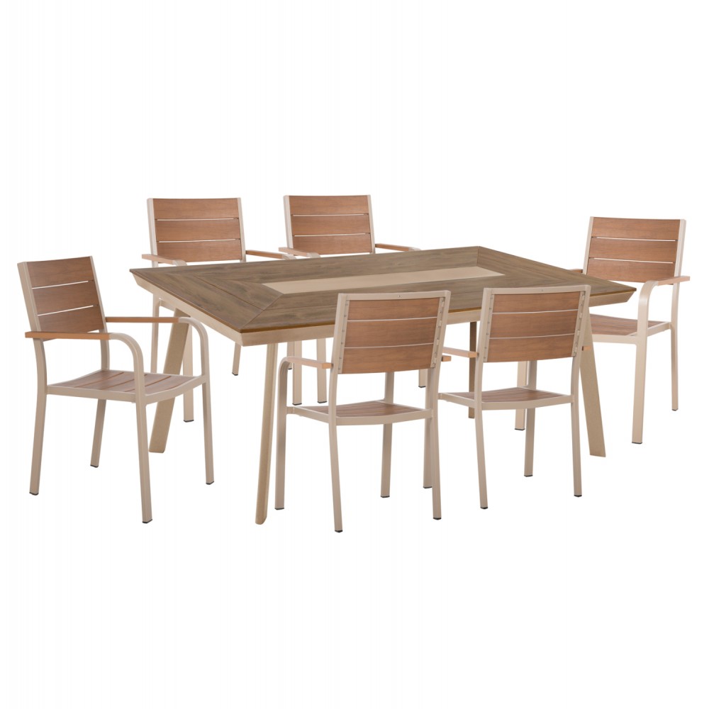 ΣΕΤ ΤΡΑΠΕΖΑΡΙΑΣ TABER HM10738.04 ΤΡΑΠΕΖΙ & 6 ΠΟΛΥΘΡΟΝΕΣ-ΑΛΟΥΜΙΝΙΟ & POLYWOOD-ΣΑΜΠΑΝΙ