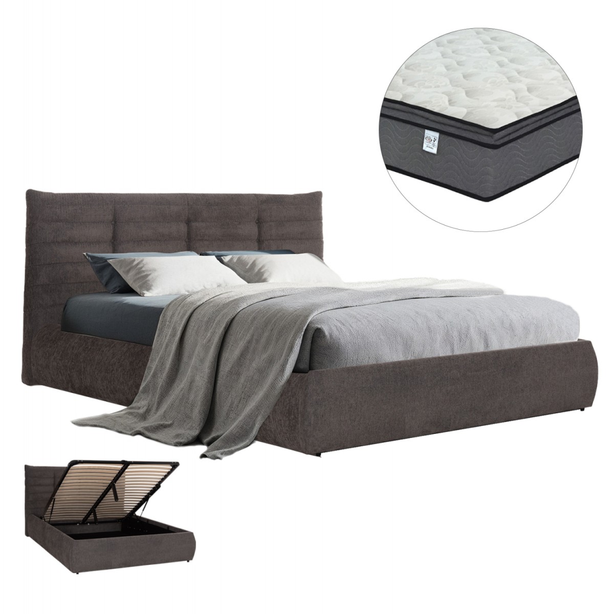 ΚΡΕΒΑΤΙ ΔΙΠΛΟ & ΣΤΡΩΜΑ SANDRA HM10770 ΓΚΡΙ ΥΦΑΣΜΑ ΜΕ ΑΠΟΘ.ΧΩΡΟ--ΓΙΑ 160x200εκ