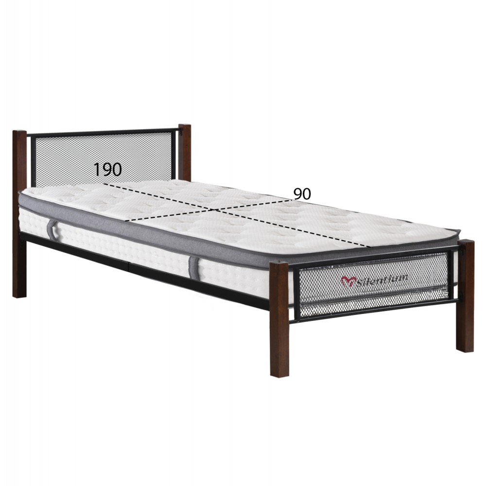 ΚΡΕΒΑΤΙ ΜΕ ΣΤΡΩΜΑ RAYVEN HM10801 ΜΕΤΑΛΛΟ & RUBBERWOOD ΣΕ DIRTY OAK--ΣΤΡΩΜΑ 90Χ190εκ