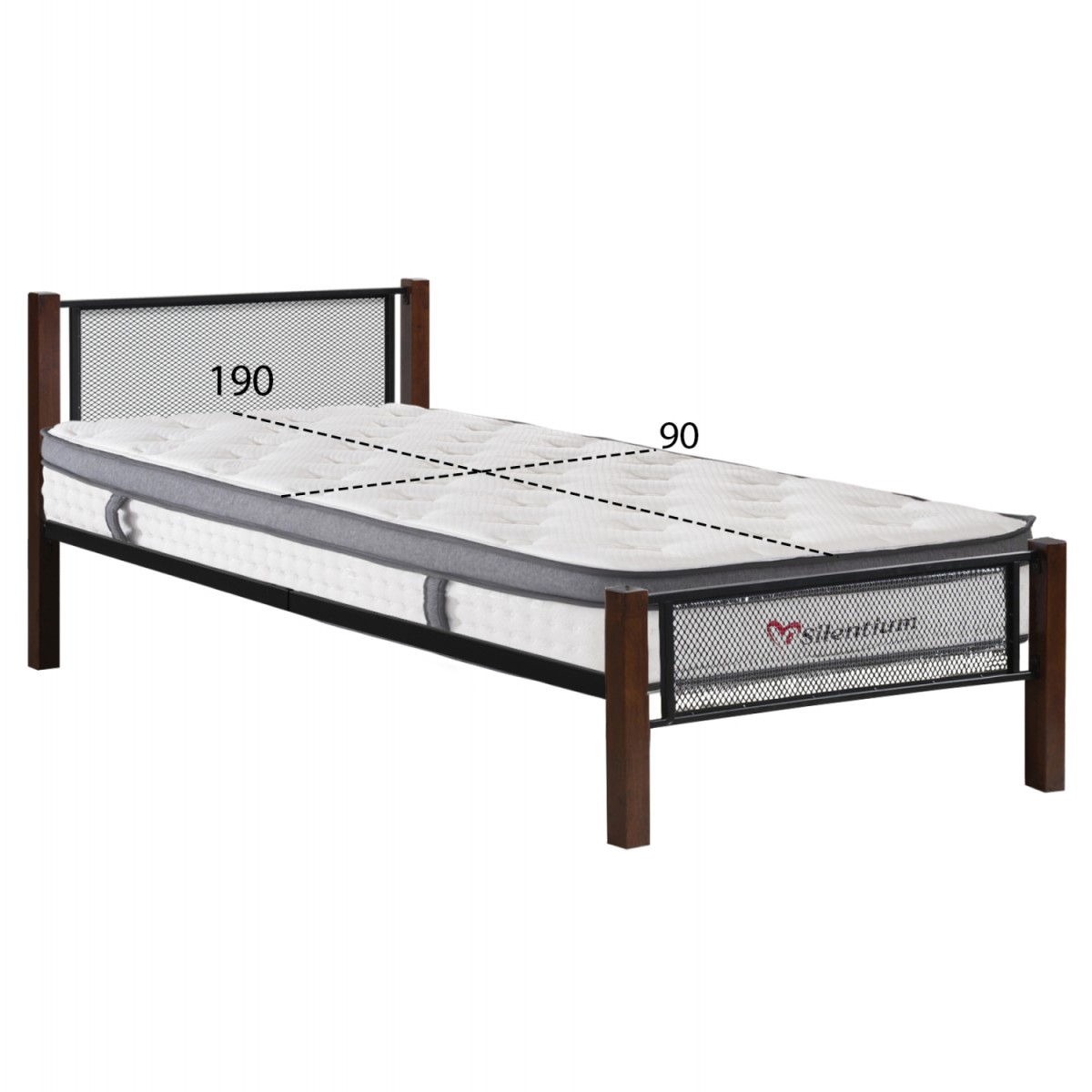 ΚΡΕΒΑΤΙ ΜΕ ΣΤΡΩΜΑ RAYVEN HM10801 ΜΕΤΑΛΛΟ & RUBBERWOOD ΣΕ DIRTY OAK--ΣΤΡΩΜΑ 90Χ190εκ