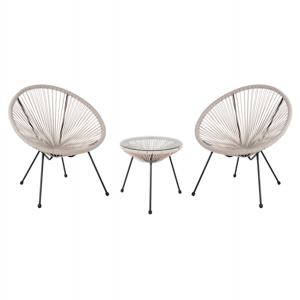 ΣΕΤ ΕΞΩΤΕΡΙΚΟΥ ΧΩΡΟΥ 3ΤΜΧ ACAPULCO HM11861.03 P.E.RATTAN ΕΚΡΟΥ-ΜΕΤΑΛΛΟ ΣΕ ΜΑΥΡΟ