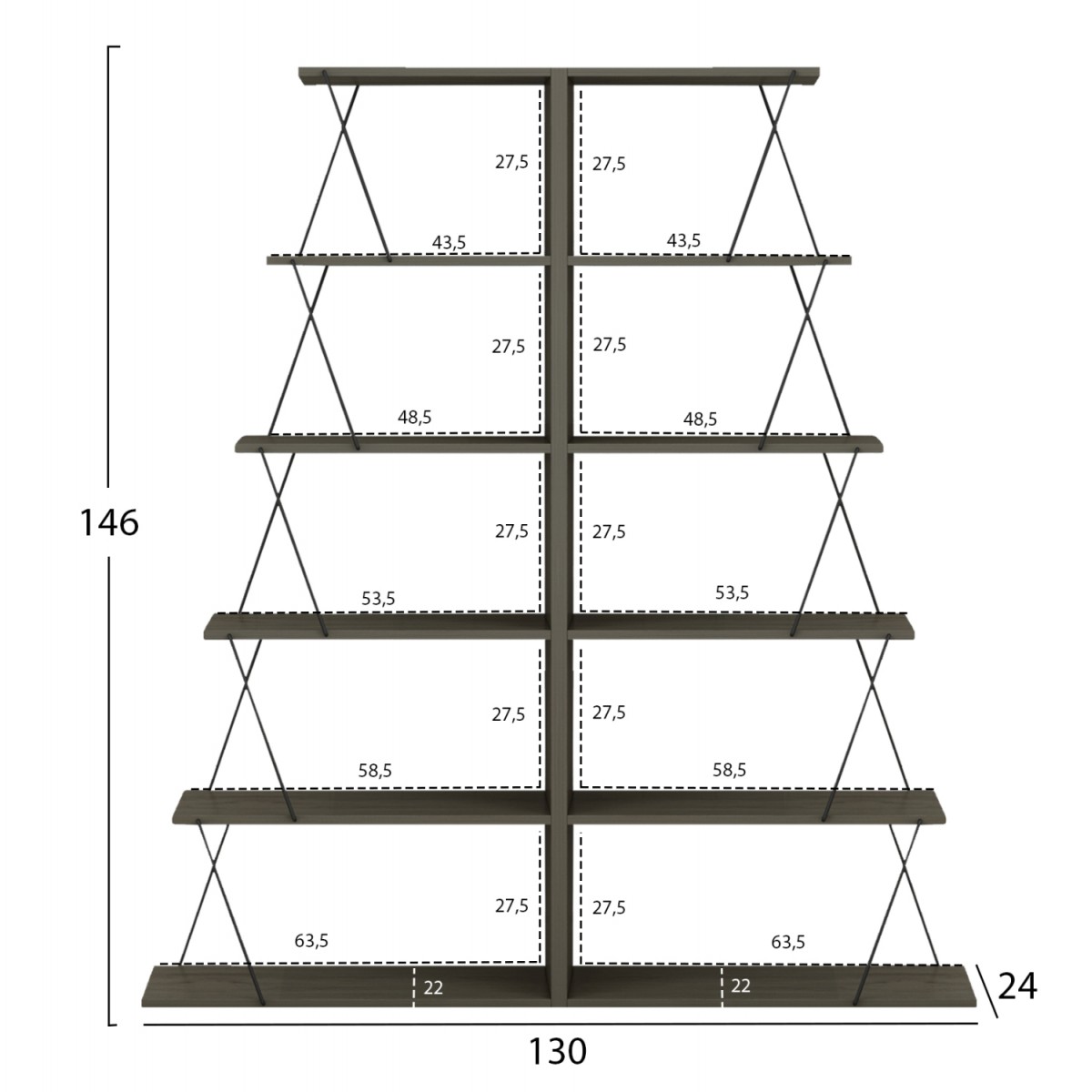 ΣΕΤ ΒΙΒΛΙΟΘΗΚΕΣ 2ΤΜΧ MINI TARS HM11772.13 ΜΕΛΑΜΙΝΗ OLIVE GREY-ΜΑΥΡΕΣ ΒΕΡΓΕΣ 65x24x146Υεκ.(x2)