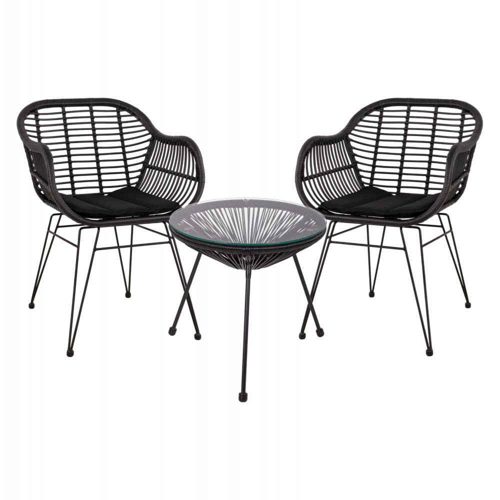 ΣΕΤ ΤΡΑΠΕΖΑΡΙΑΣ 3ΤΜΧ HM11871 ΜΕΤΑΛΛΟ & RATTAN ΣΕ ΜΑΥΡΟ ΧΡΩΜΑ