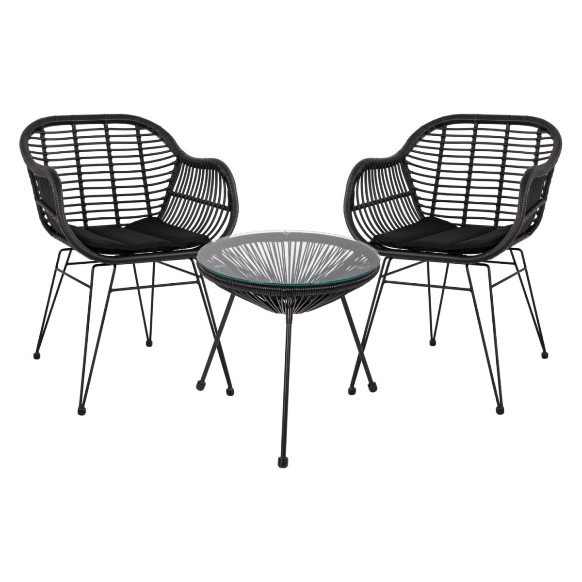 ΣΕΤ ΤΡΑΠΕΖΑΡΙΑΣ 3ΤΜΧ HM11871 ΜΕΤΑΛΛΟ & RATTAN ΣΕ ΜΑΥΡΟ ΧΡΩΜΑ