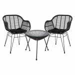 ΣΕΤ ΤΡΑΠΕΖΑΡΙΑΣ 3ΤΜΧ HM11871 ΜΕΤΑΛΛΟ & RATTAN ΣΕ ΜΑΥΡΟ ΧΡΩΜΑ