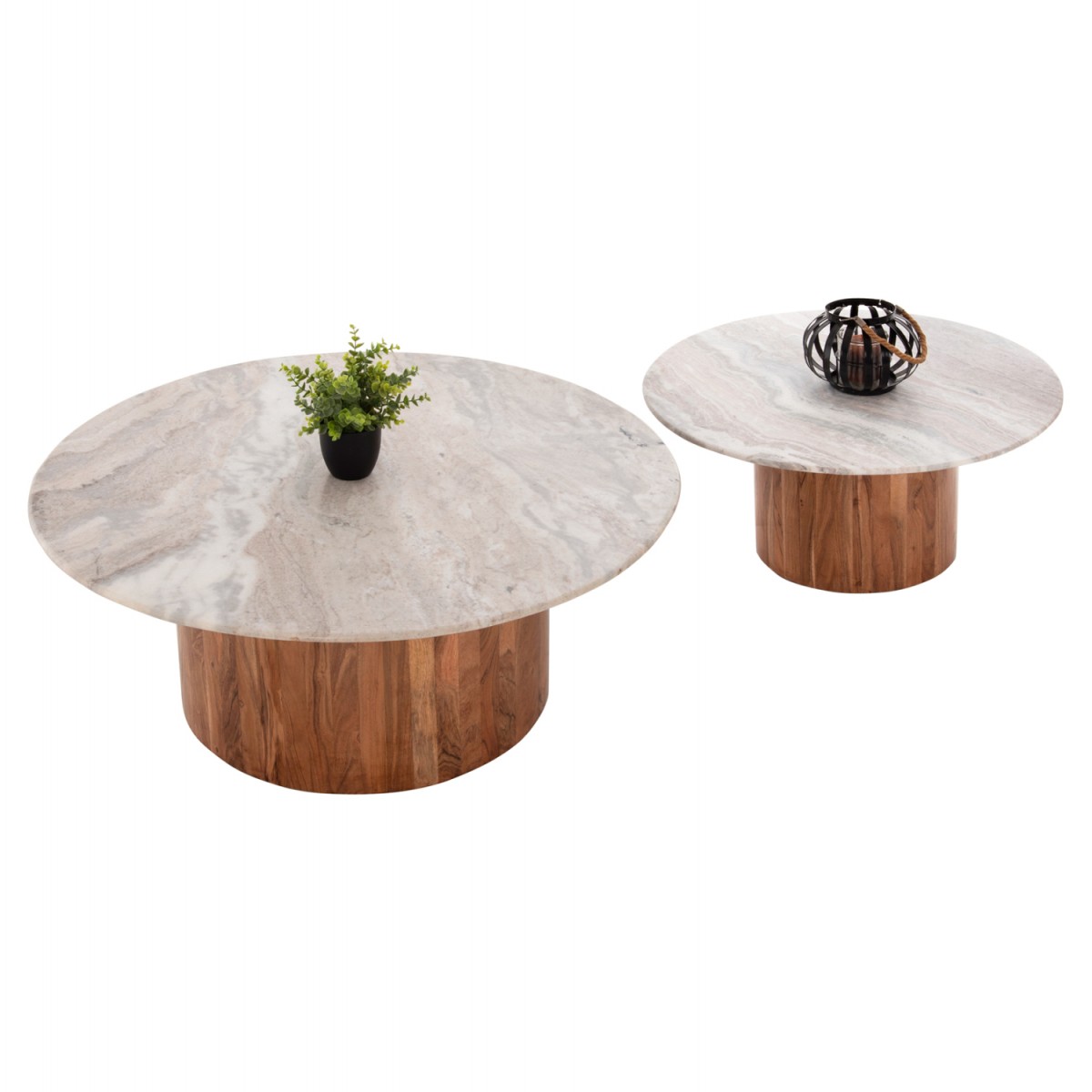 ΤΡΑΠΕΖΙA ΣΑΛΟΝΙΟΥ 2ΤΜΧ FORMEL HM11915 ΑΚΑΚΙΑ ΣΕ ΦΥΣΙΚΟ-ΛΕΥΚΟ ΜΑΡΜΑΡΟ Φ100 & Φ80 εκ.