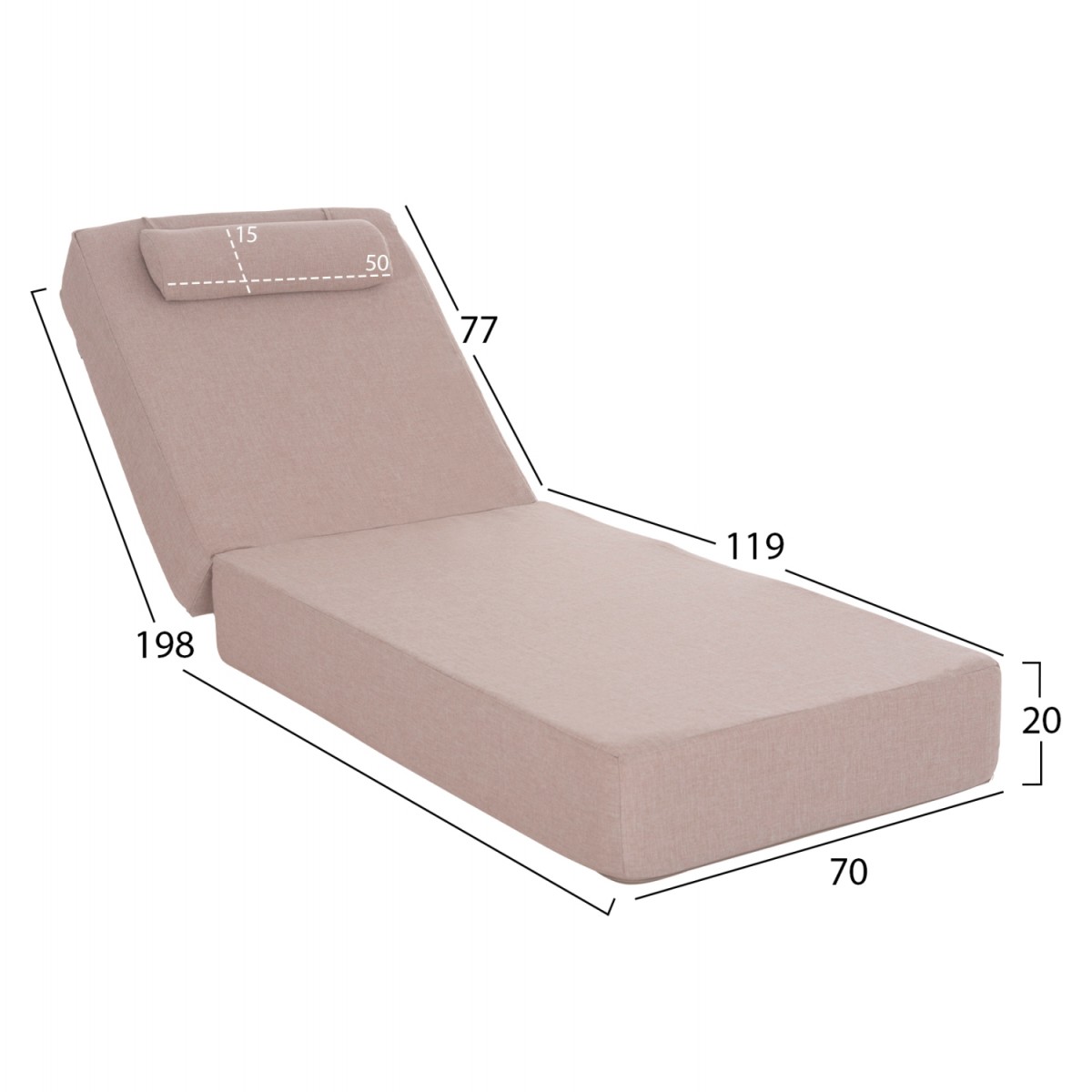 ΜΑΞΙΛΑΡΙ ΞΑΠΛΩΣΤΡΑΣ KIHEI HM21094.02 OLEFIN ΜΠΕΖ ΜΕ FOAM 198x70x20Υεκ