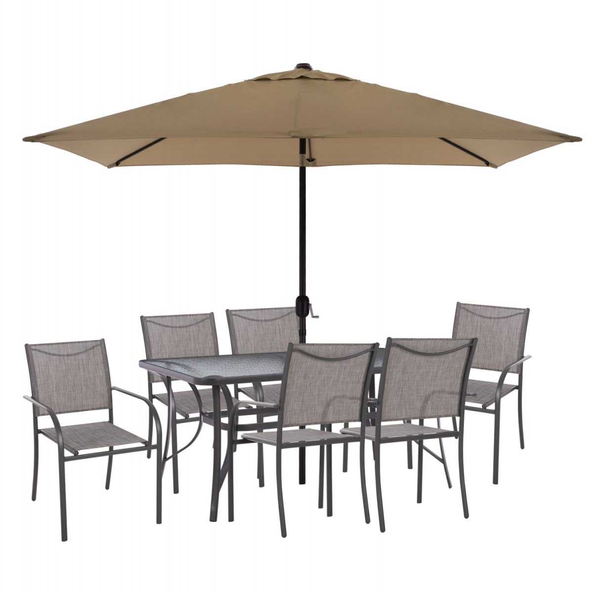 ΣΕΤ ΕΞΩΤ.ΧΩΡΟΥ 8ΤΜΧ BRUNO HM21109 ΤΡΑΠΕΖΙ & ΟΜΠΡΕΛΑ & 6 ΠΟΛΥΘΡΟΝΕΣ- ΓΚΡΙ