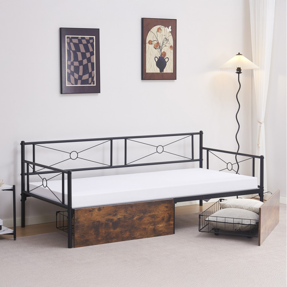 ΚΡΕΒΑΤΙ-ΚΑΝΑΠΕΣ BERNIE HM21120.01 ΜΑΥΡΟΣ ΜΕΤΑΛ. ΣΚΕΛΕΤΟΣ & 2 ΣΥΡΤΑΡΙΑ- ΓΙΑ 190x90εκ.