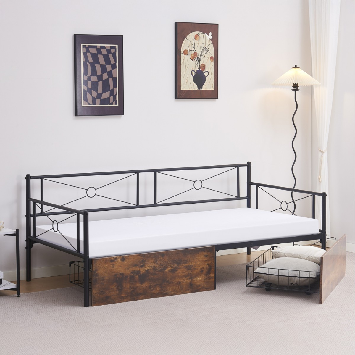 ΚΡΕΒΑΤΙ-ΚΑΝΑΠΕΣ BERNIE HM21120.01 ΜΑΥΡΟΣ ΜΕΤΑΛ. ΣΚΕΛΕΤΟΣ & 2 ΣΥΡΤΑΡΙΑ- ΓΙΑ 190x90εκ.