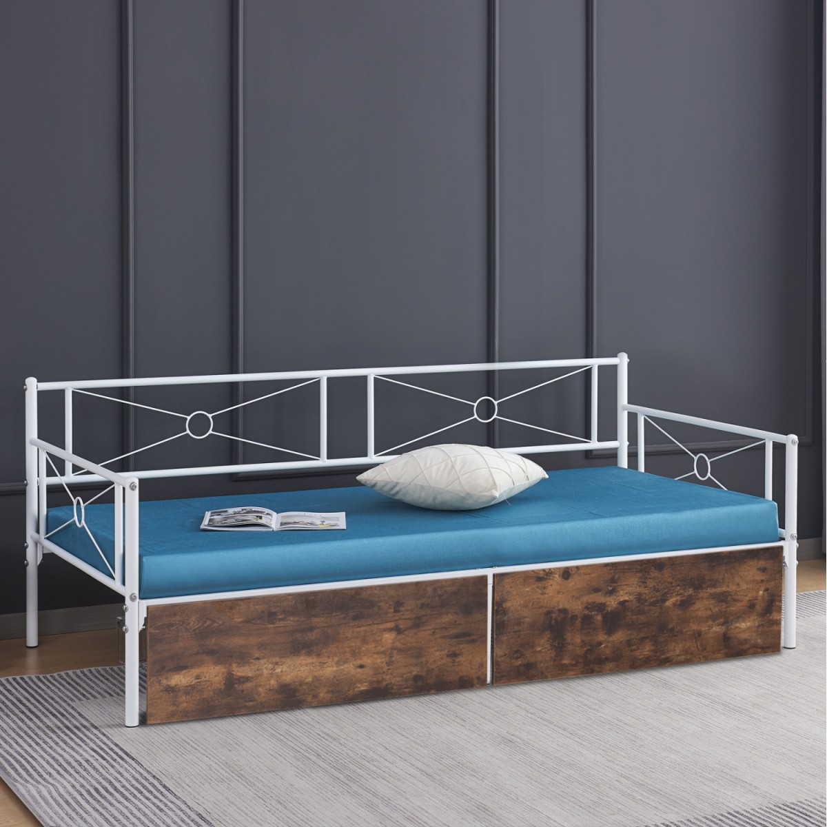 ΚΡΕΒΑΤΙ-ΚΑΝΑΠΕΣ BERNIE HM21121.01 ΛΕΥΚΟΣ ΜΕΤΑΛ.ΣΚΕΛΕΤΟΣ & 2 ΣΥΡΤΑΡΙΑ- ΓΙΑ 190x90εκ.