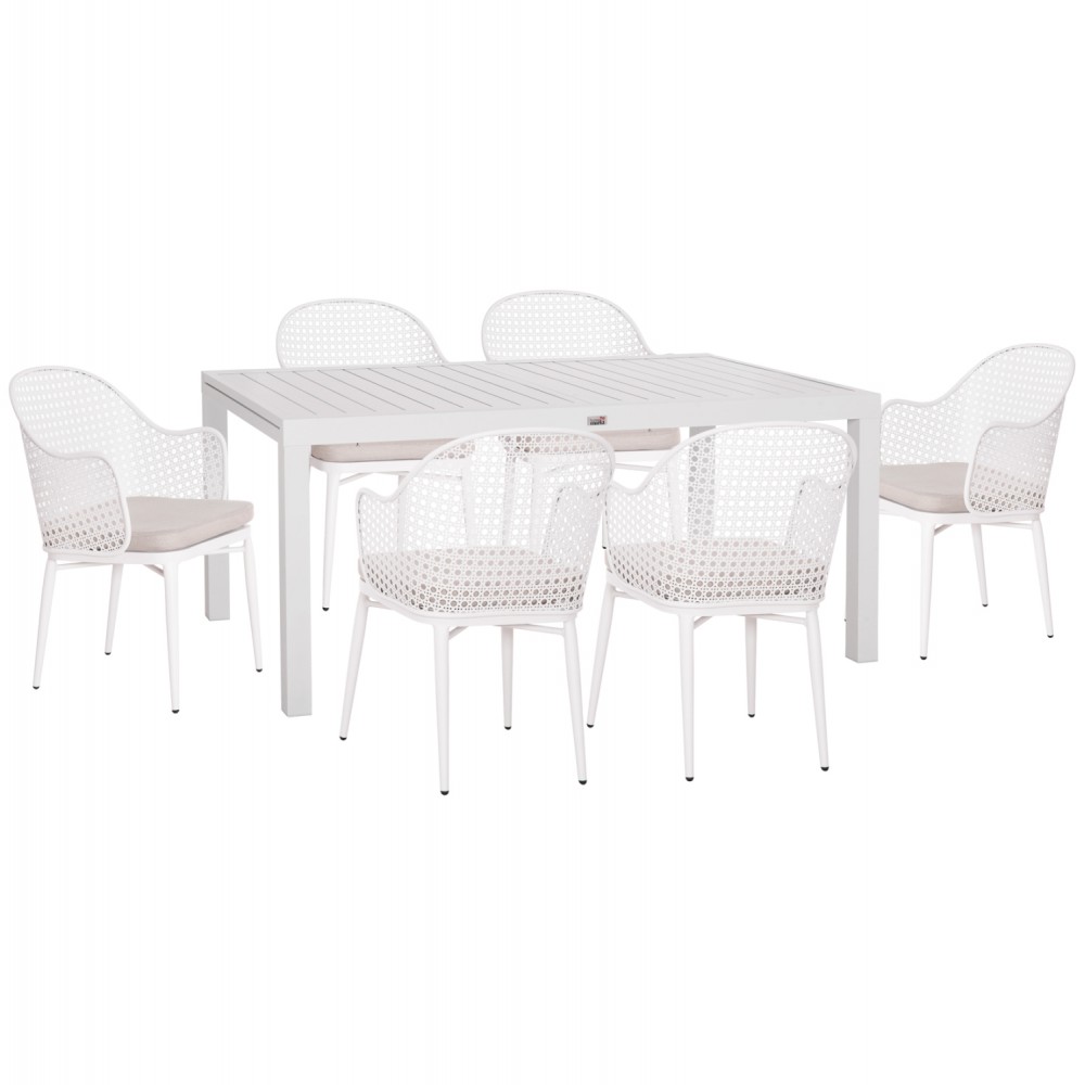 ΣΕΤ ΤΡΑΠΕΖΑΡΙΑΣ ΕΞ.ΧΩΡΟΥ KRUM HM21147 ΤΡΑΠΕΖΙ ΜΕ 6 ΠΟΛΥΘΡΟΝΕΣ--ΛΕΥΚΟ ΑΛΟΥΜΙΝΙΟ