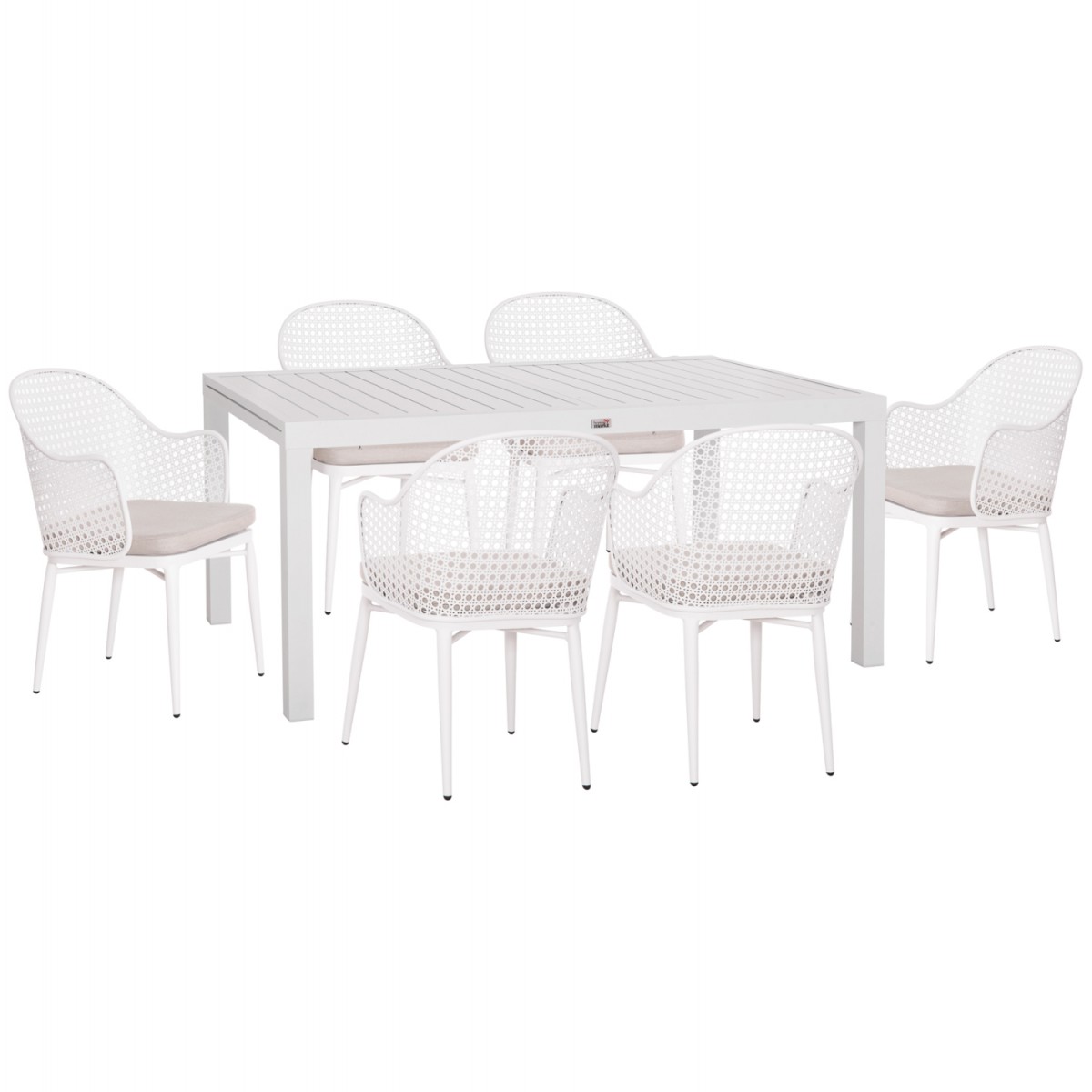 ΣΕΤ ΤΡΑΠΕΖΑΡΙΑΣ ΕΞ.ΧΩΡΟΥ KRUM HM21147 ΤΡΑΠΕΖΙ ΜΕ 6 ΠΟΛΥΘΡΟΝΕΣ--ΛΕΥΚΟ ΑΛΟΥΜΙΝΙΟ