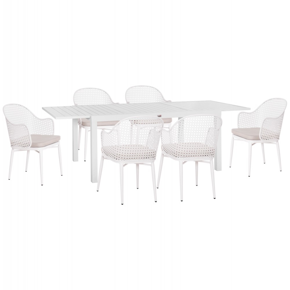 ΣΕΤ ΤΡΑΠΕΖΑΡΙΑΣ ΕΞ.ΧΩΡΟΥ KRUM HM21147 ΤΡΑΠΕΖΙ ΜΕ 6 ΠΟΛΥΘΡΟΝΕΣ--ΛΕΥΚΟ ΑΛΟΥΜΙΝΙΟ