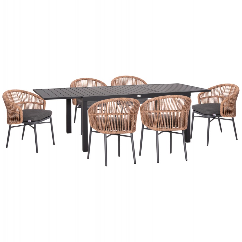 ΣΕΤ ΤΡΑΠΕΖΑΡΙΑΣ ΕΞ.ΧΩΡΟΥ 7ΤΜΧ KRUM HM21155 ΣΚΟΥΡΟ ΓΚΡΙ ΑΛΟΥΜΙΝΙΟ-P.E.RATTAN