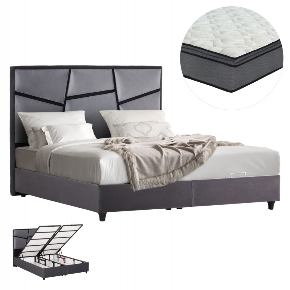 ΚΡΕΒΑΤΙ ΔΙΠΛΟ ΜΕ ΣΤΡΩΜΑ & ΑΠΟΘ.ΧΩΡΟ IRIDA HM21166 ΓΚΡΙ ΒΕΛΟΥΔΟ--ΓΙΑ 160x200εκ