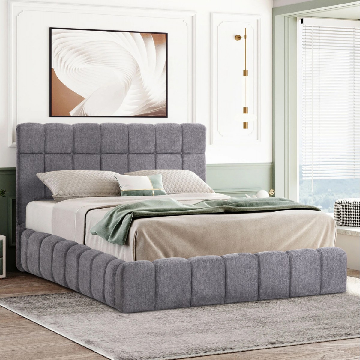 ΚΡΕΒΑΤΙ ΔΙΠΛΟ ΜΕ ΣΤΡΩΜΑ & ΑΠΟΘ.ΧΩΡΟ RAMON HM21168 ΓΚΡΙ ΜΠΟΥΚΛΕ--ΓΙΑ 160x200εκ