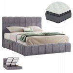 ΚΡΕΒΑΤΙ ΔΙΠΛΟ ΜΕ ΣΤΡΩΜΑ & ΑΠΟΘ.ΧΩΡΟ RAMON HM21168 ΓΚΡΙ ΜΠΟΥΚΛΕ--ΓΙΑ 160x200εκ