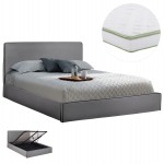 ΚΡΕΒΑΤΙ ΔΙΠΛΟ ΜΕ ΑΠΟΘ.ΧΩΡΟ & ΣΤΡΩΜΑ ALLIE HM21170 ΓΚΡΙ ΥΦΑΣΜΑ--ΓΙΑ 160x200εκ