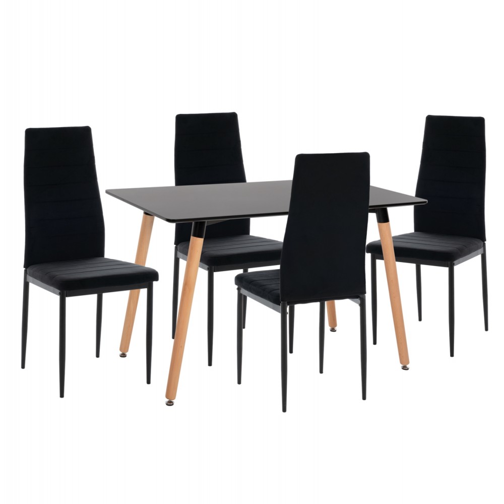 ΣΕΤ ΤΡΑΠΕΖΑΡΙΑΣ 5ΤΜΧ MINIMAL HM21173 MDF TOP ΜΑΥΡΟ-ΒΕΛΟΥΔΟ & ΜΕΤΑΛΛΟ ΜΑΥΡΟ