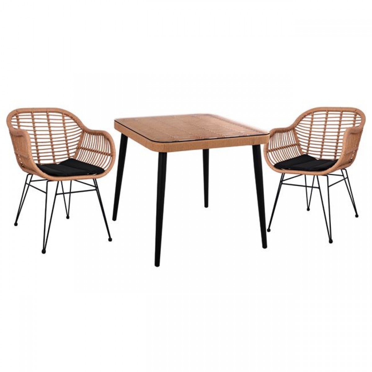 ΣΕΤ 3ΤΜΧ ALLEGRA WICKER ΜΕ ΤΡΑΠΕΖΙ 80X80Χ78Υ ΜΠΕΖ & ΜΑΥΡΟ ΧΡΩΜΑ HM10483