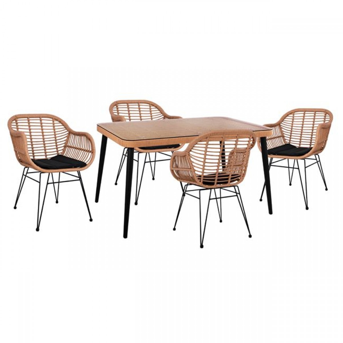 ΣΕΤ 5ΤΜΧ ALLEGRA WICKER ΜΕ ΤΡΑΠΕΖΙ 140X80Χ78Υ ΜΠΕΖ & ΜΑΥΡΟ ΧΡΩΜΑ HM10490