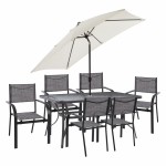 ΣΕΤ ΤΡΑΠΕΖΑΡΙΑΣ ΜΕ ΟΜΠΡΕΛΑ 8 ΤΜΧ ΓΚΡΙ ΤΡΑΠΕΖΙ 150X90 ΚΑΙ ΠΟΛΥΘΡΟΝΑ HM11533.10